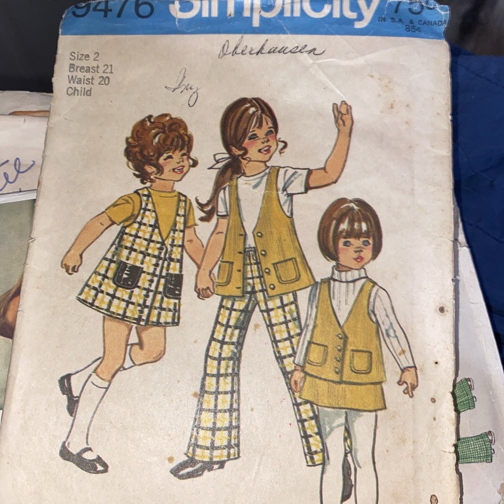 Vintage Simplicity 9476 Sewing Pattern Child Sz 2 Girls Jumper Pants Skirt 1971